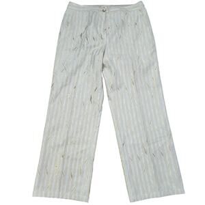 Porridge Anthropologie Kelyn Striped Gold Shine Trousers Size 12 White Metallic